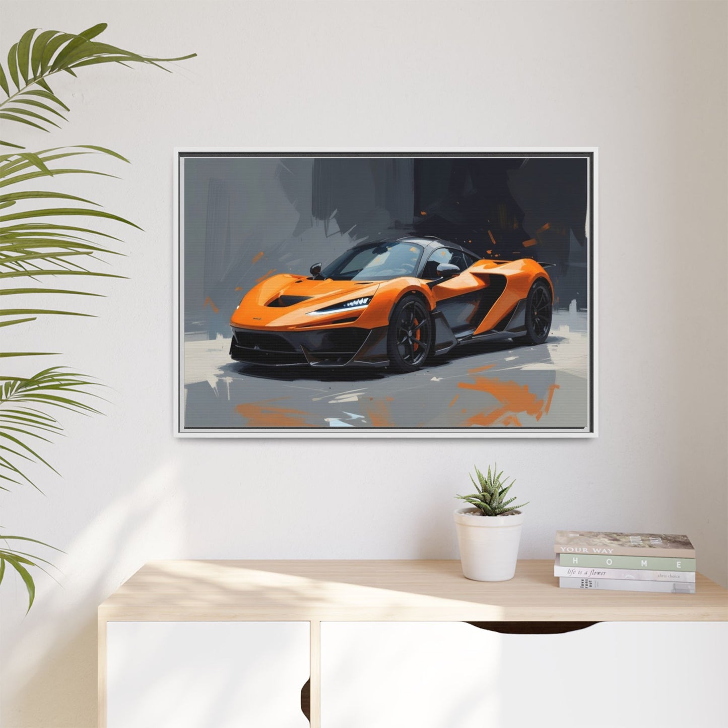 Framed Matte Canvas — Orange Sports Car Print