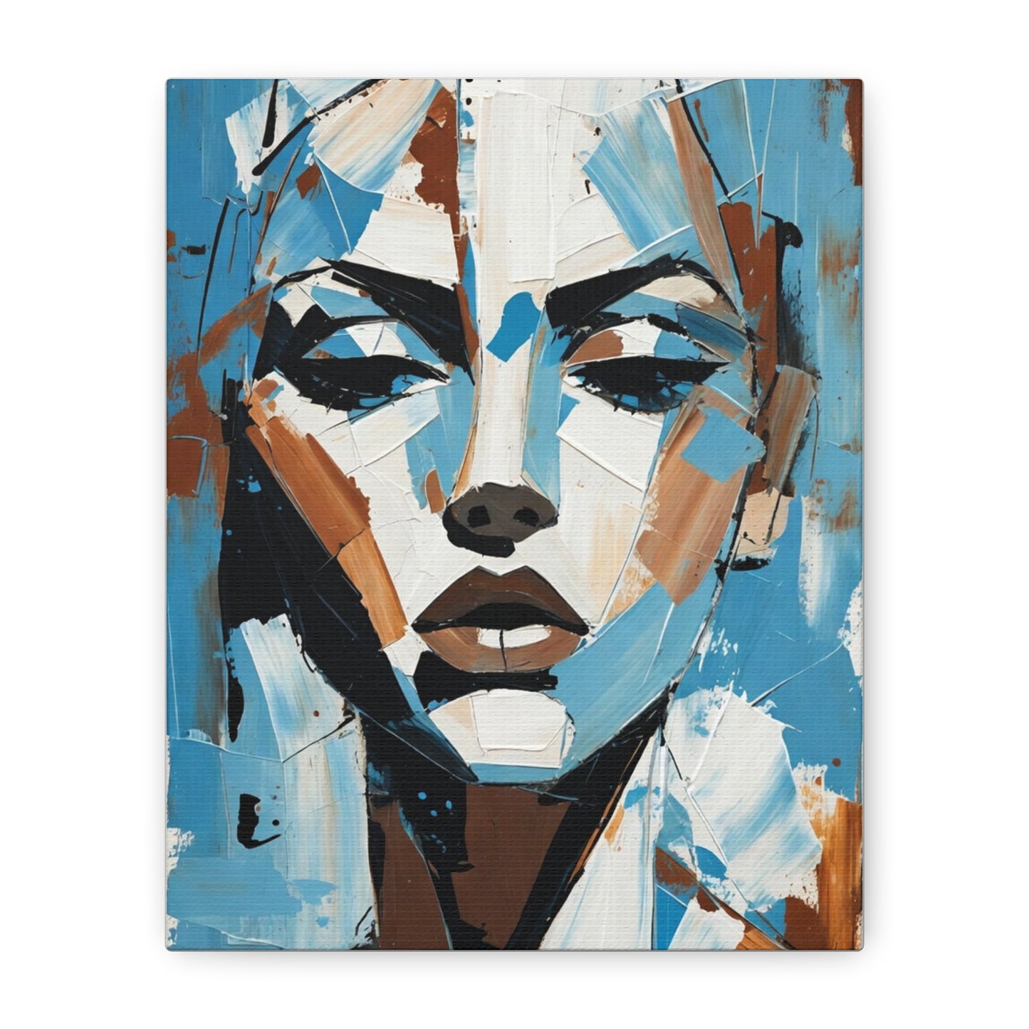Abstract Blue Portrait Canvas Print — Modern Stretched Matte Wall Art