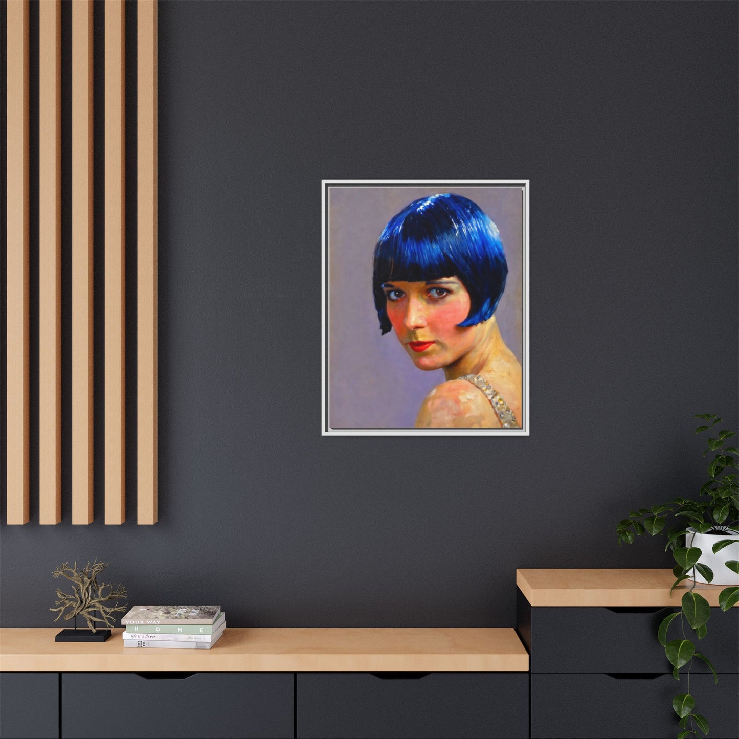 Framed Matte Canvas Art Print — Vintage Portrait with Blue Bob