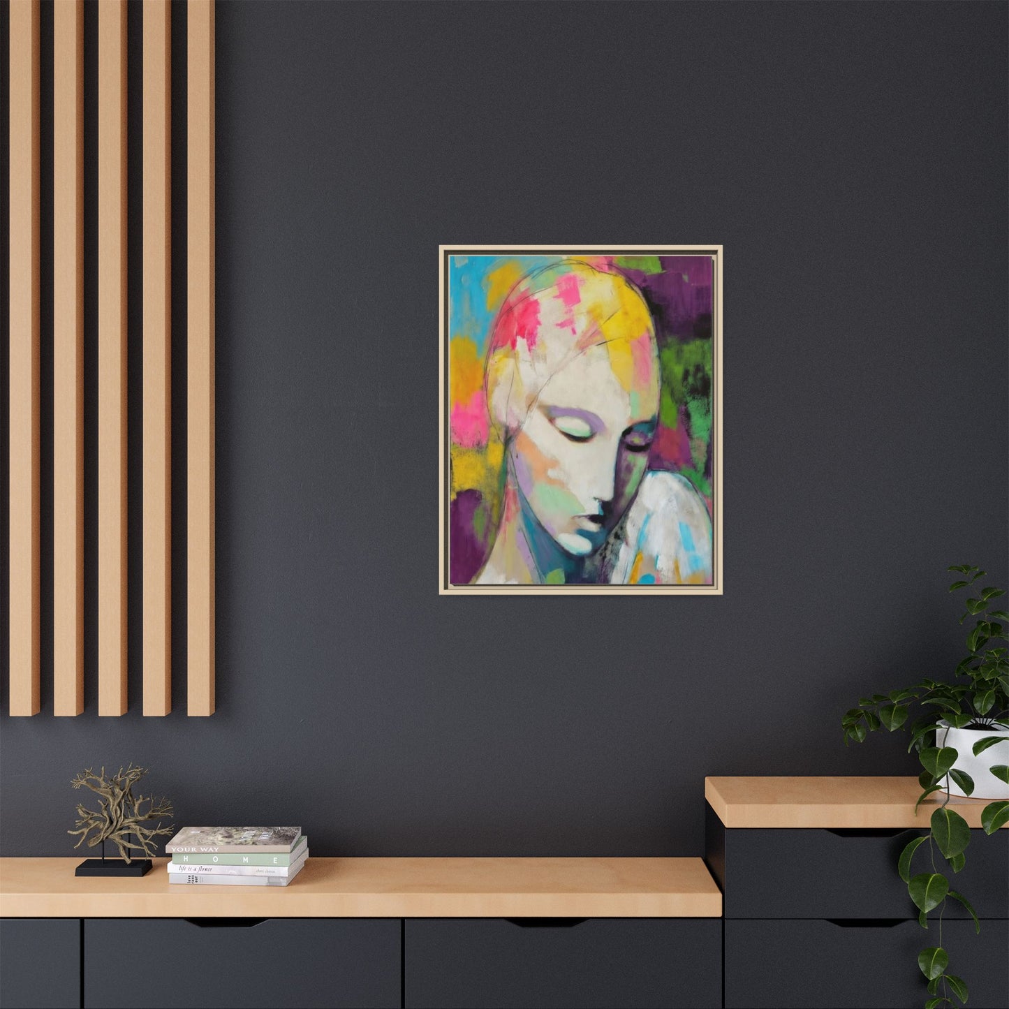 Framed Matte Canvas Art - Colorful Abstract Portrait