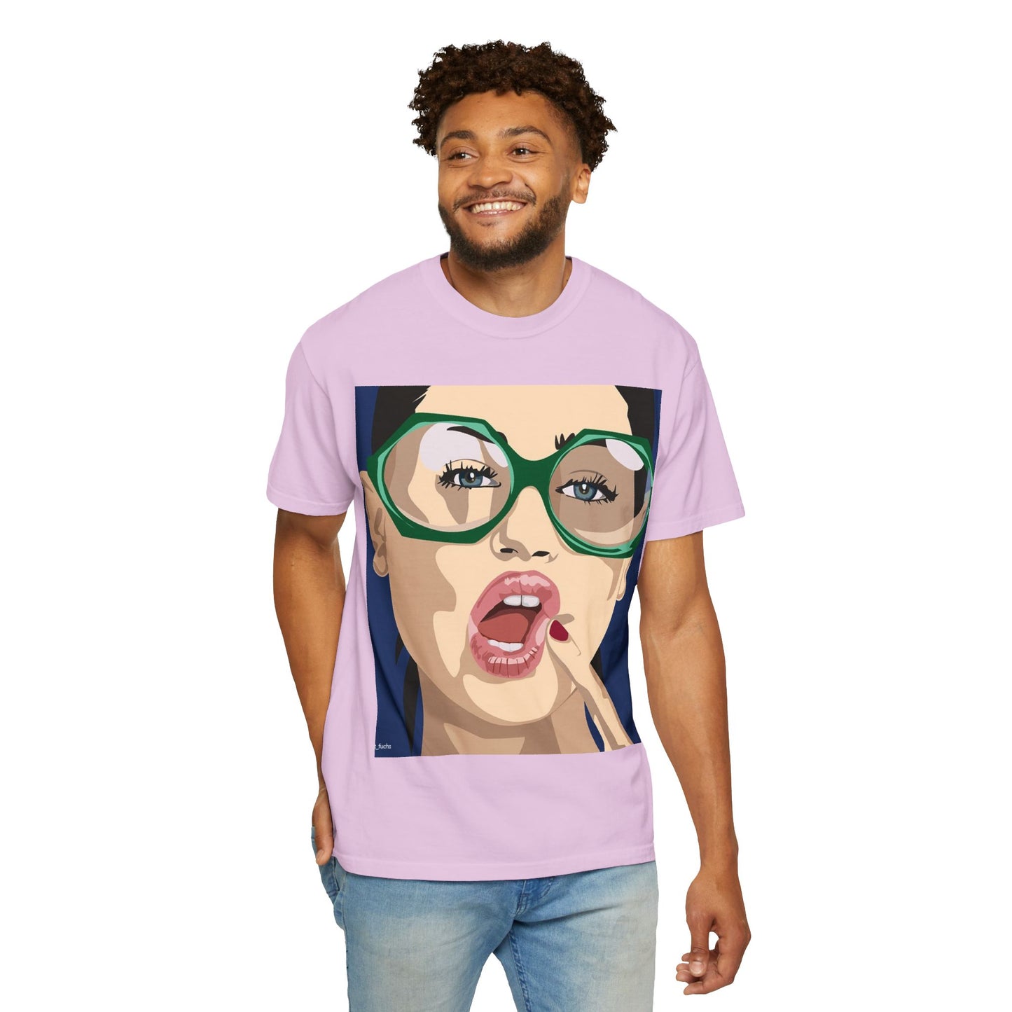 Pop Art Woman Graphic T‑Shirt — Retro Chic Green Glasses Design