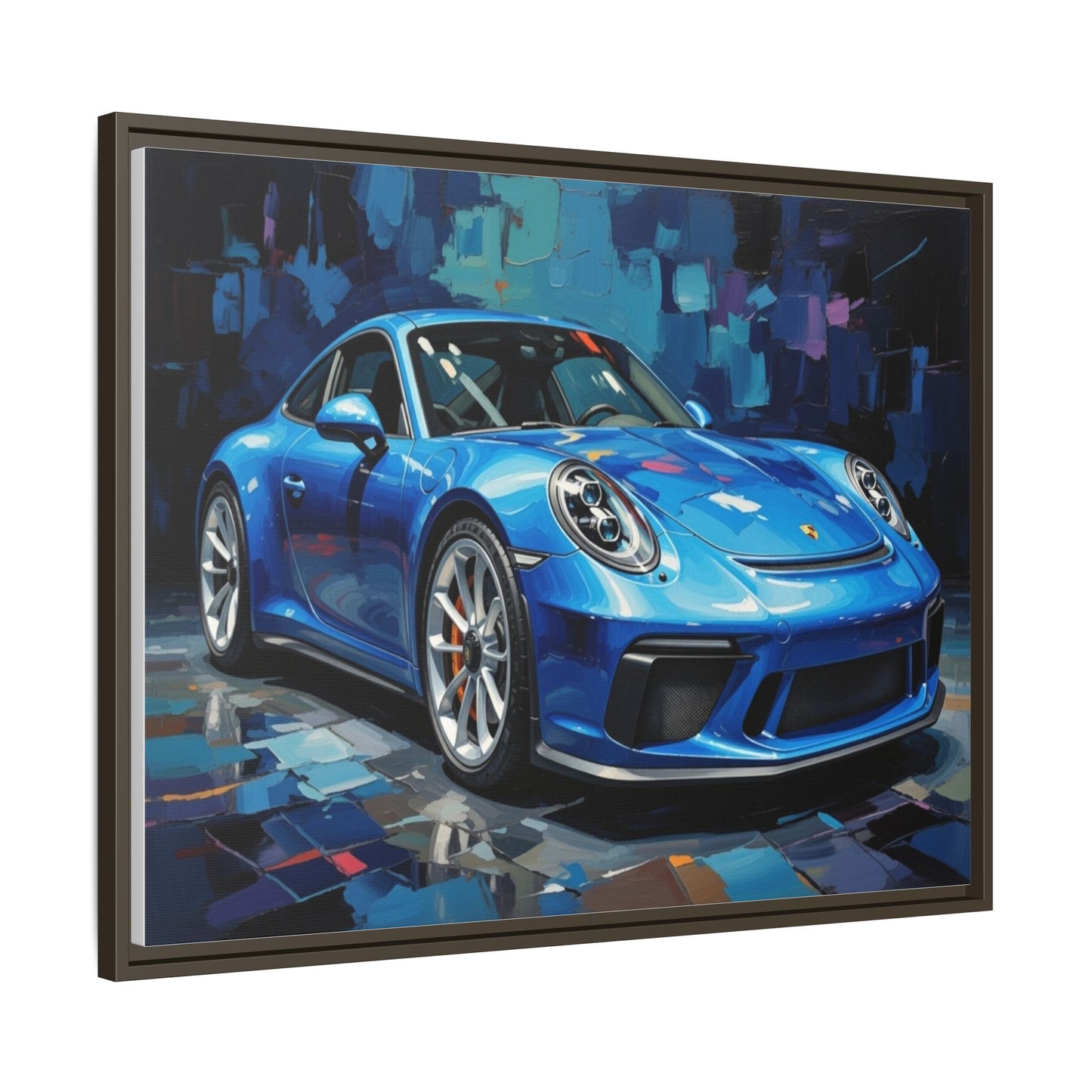 Blue Sports Car Matte Canvas Framed Print — Modern Automotive Wall Art