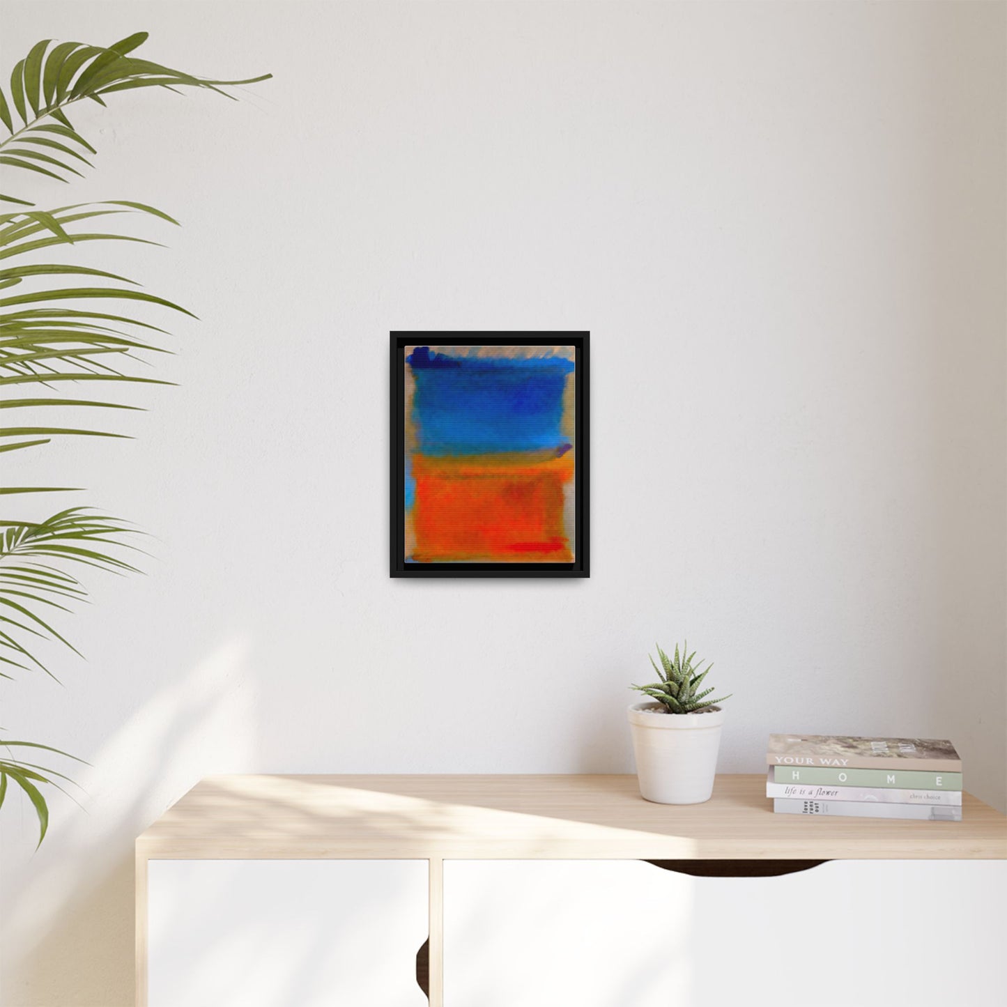 Abstract Color Block Matte Canvas Framed Wall Art — Blue & Orange Modern Painting