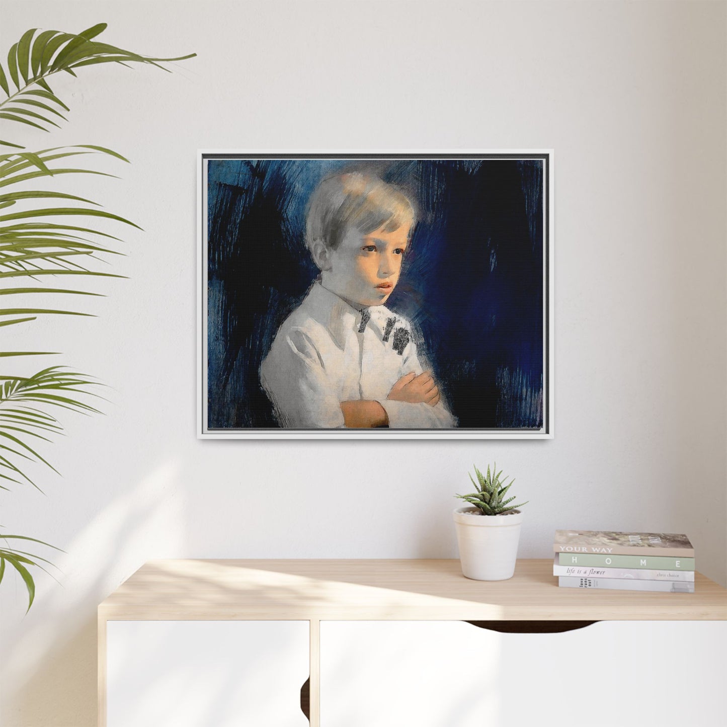 Painting of boy by Unknown Artist Framed Matte Canvas Wall Art Print