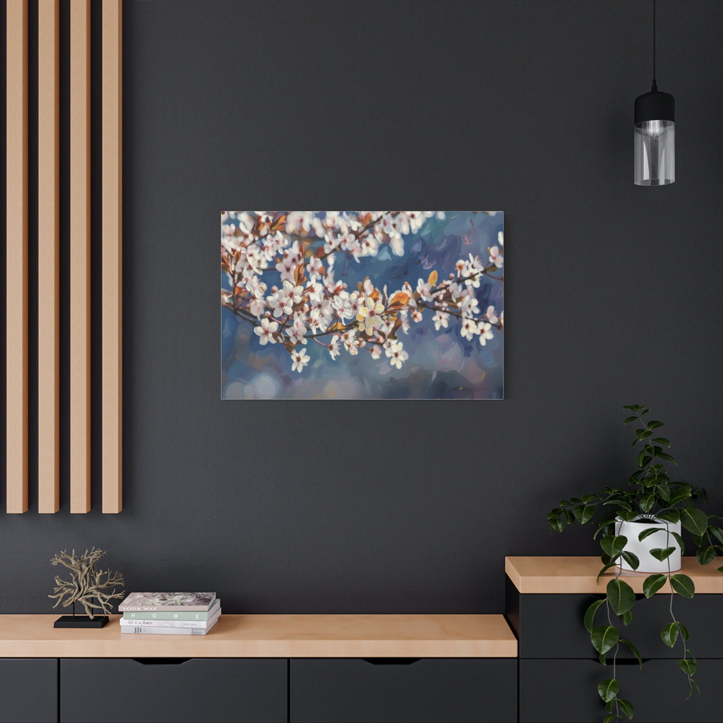 Cherry Blossom Branch Matte Canvas Wall Art — Spring Floral Print
