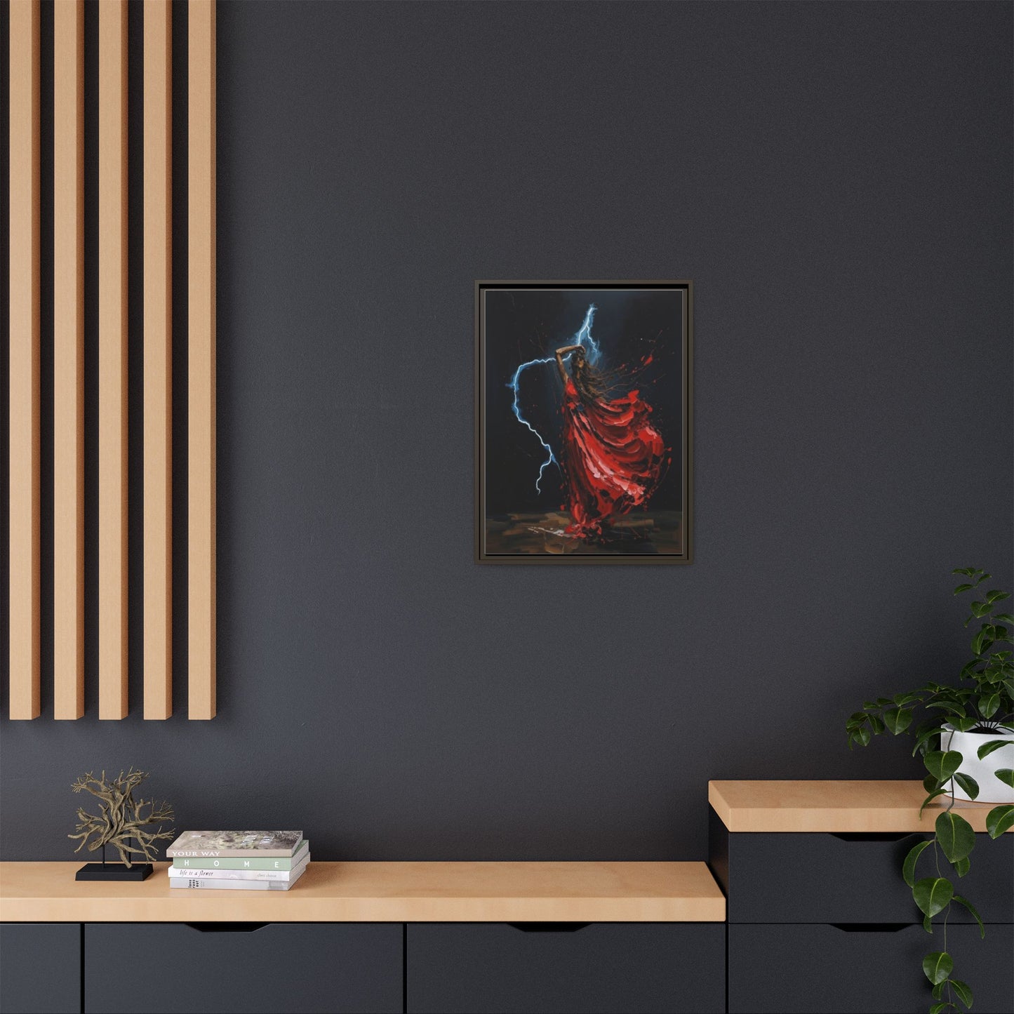 Framed Matte Canvas Print — Red Dancer Lightning Art