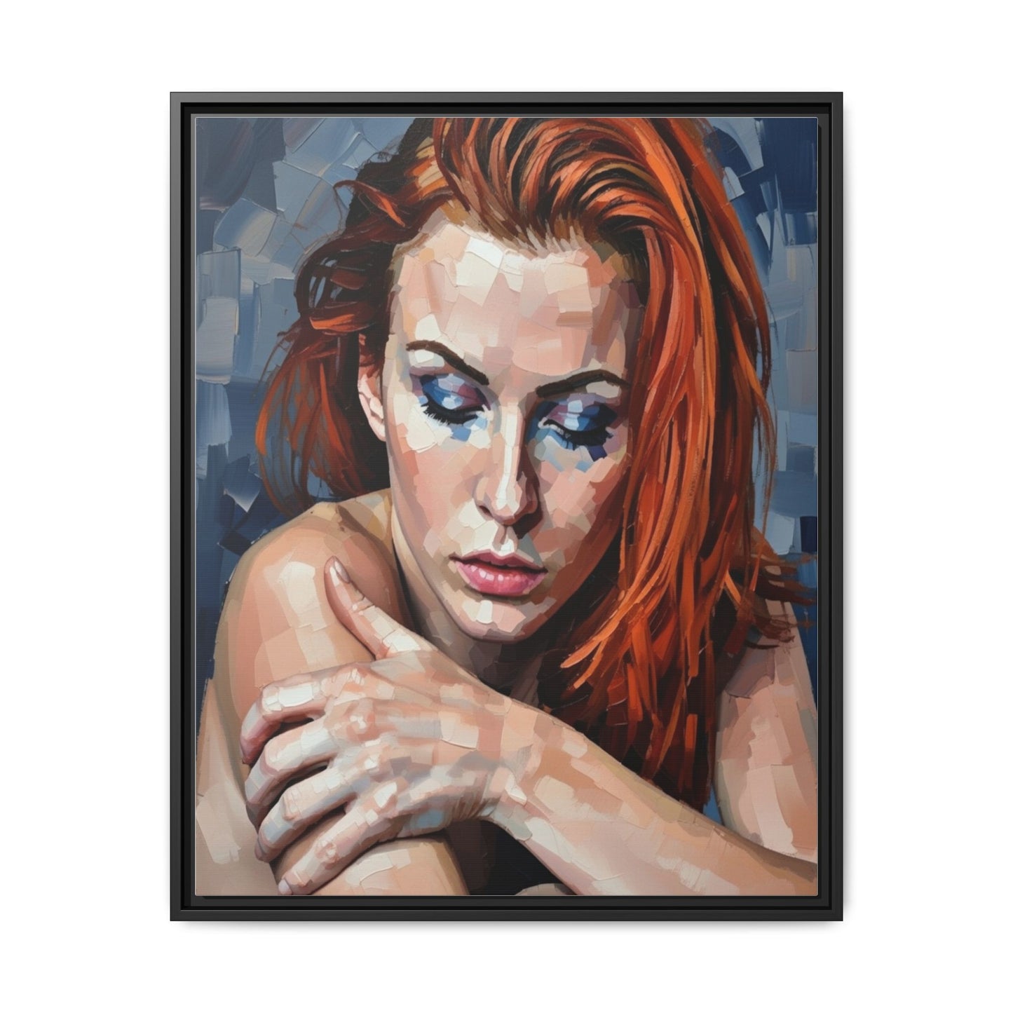 Framed Matte Canvas Art – Contemplative Redhead Portrait