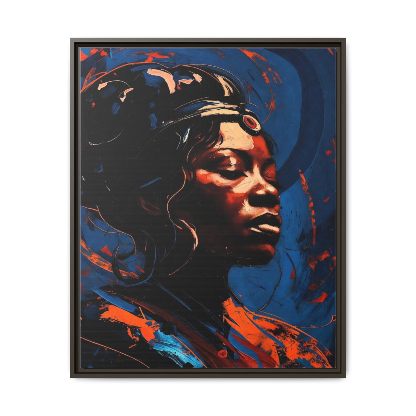 Framed Matte Canvas Art - Vibrant Portrait of a Black Woman (Multi-Color)