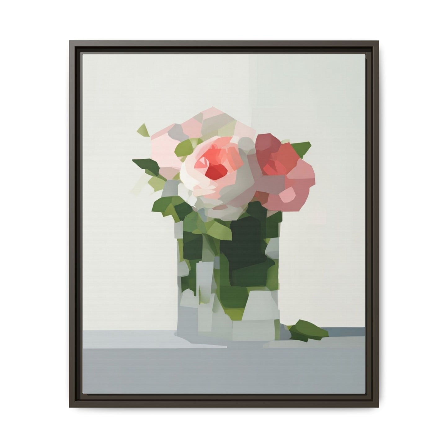 Framed Floral Canvas Print — Modern Pink Roses Still Life