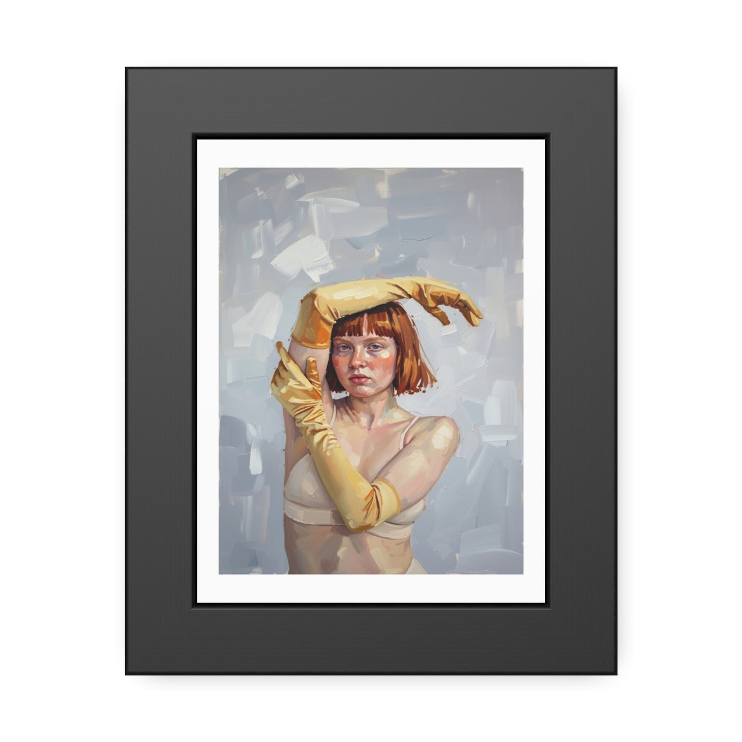 Framed Art Print — Portrait of Woman in Yellow Gloves (Modern Figurative Wall Art)