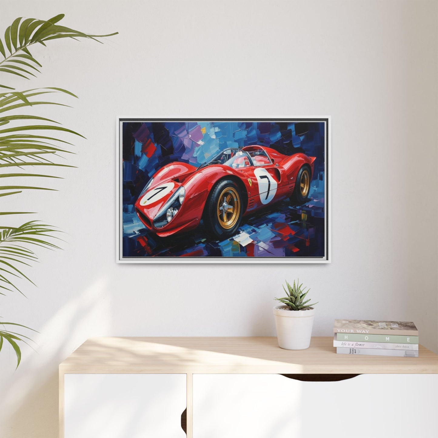 Vintage Ferrari Red Racecar Matte Canvas Framed Wall Art