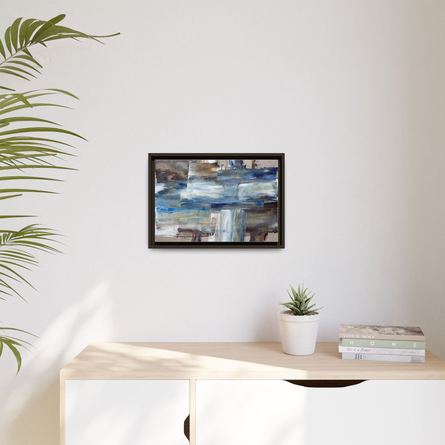 Abstract Blue Coastal Matte Canvas Framed Wall Art