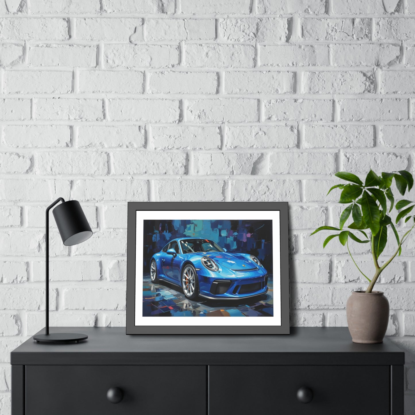 Blue Sports Car Framed Poster — Modern Automotive Wall Art