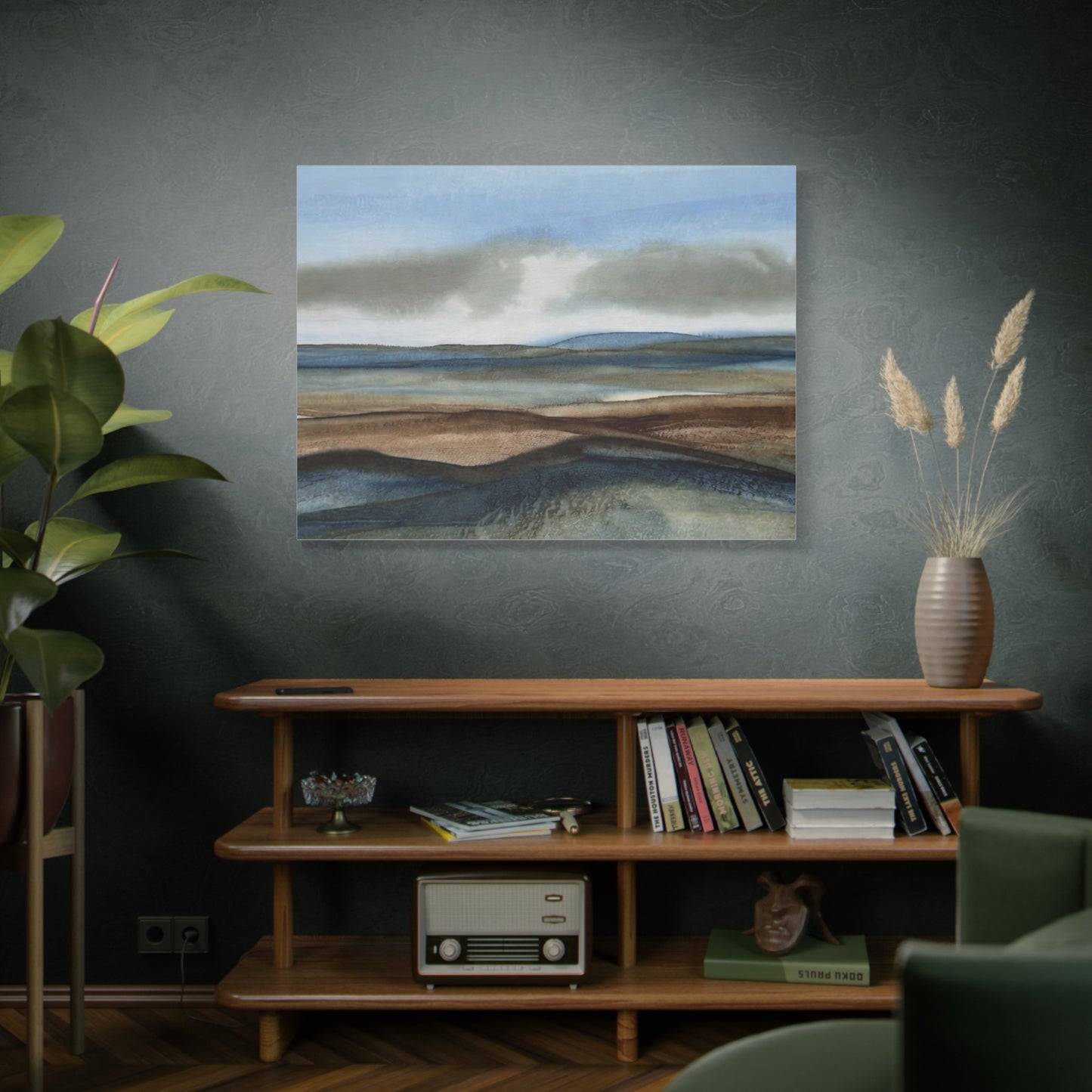 Coastal Mist Matte Canvas Print — Serene Blue-Brown Landscape Wall Art