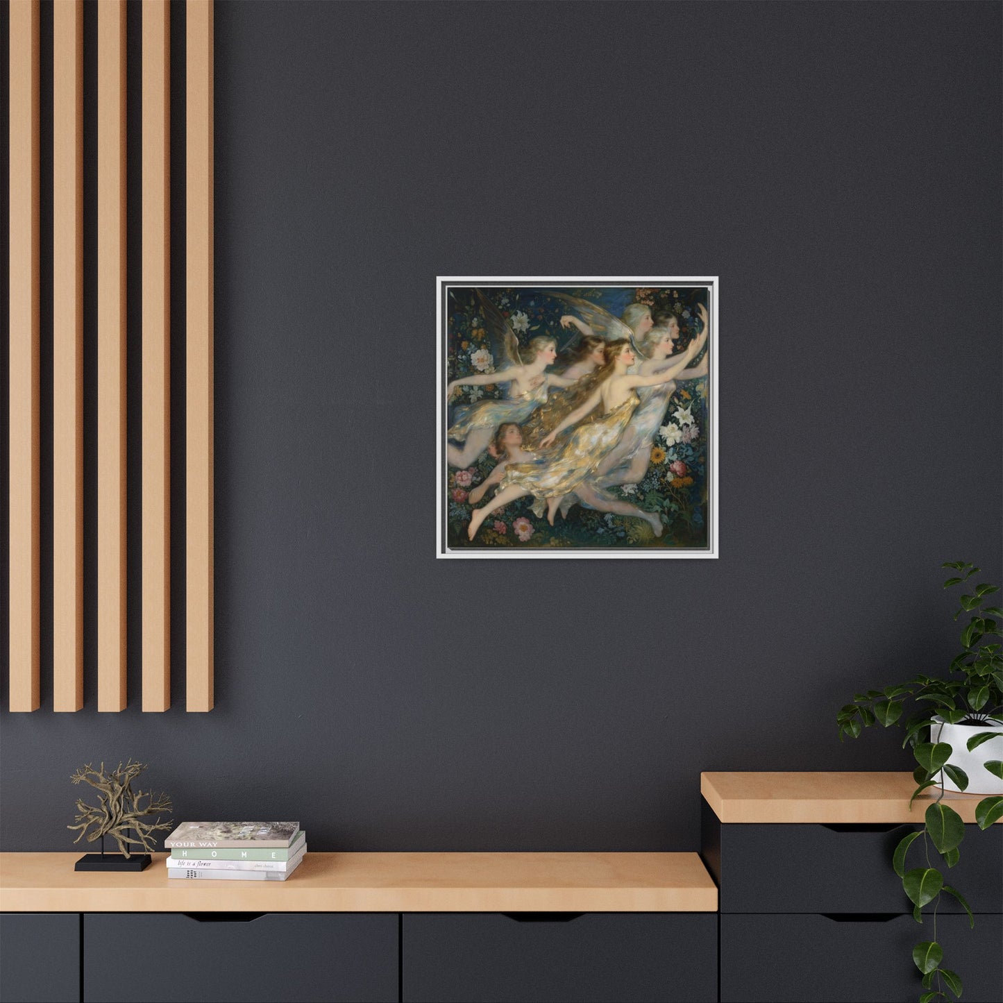 Framed Matte Canvas Wall Art — Vintage Fairies & Floral Painting