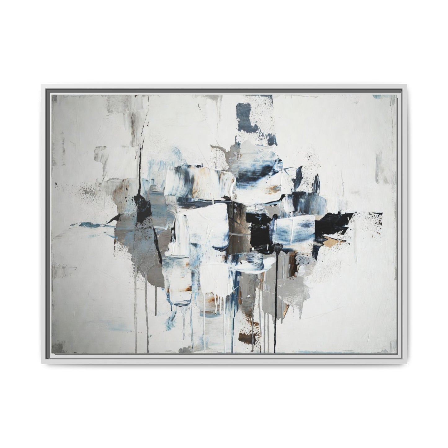 Framed Abstract Canvas Art — Blue Neutral Modern Wall Print