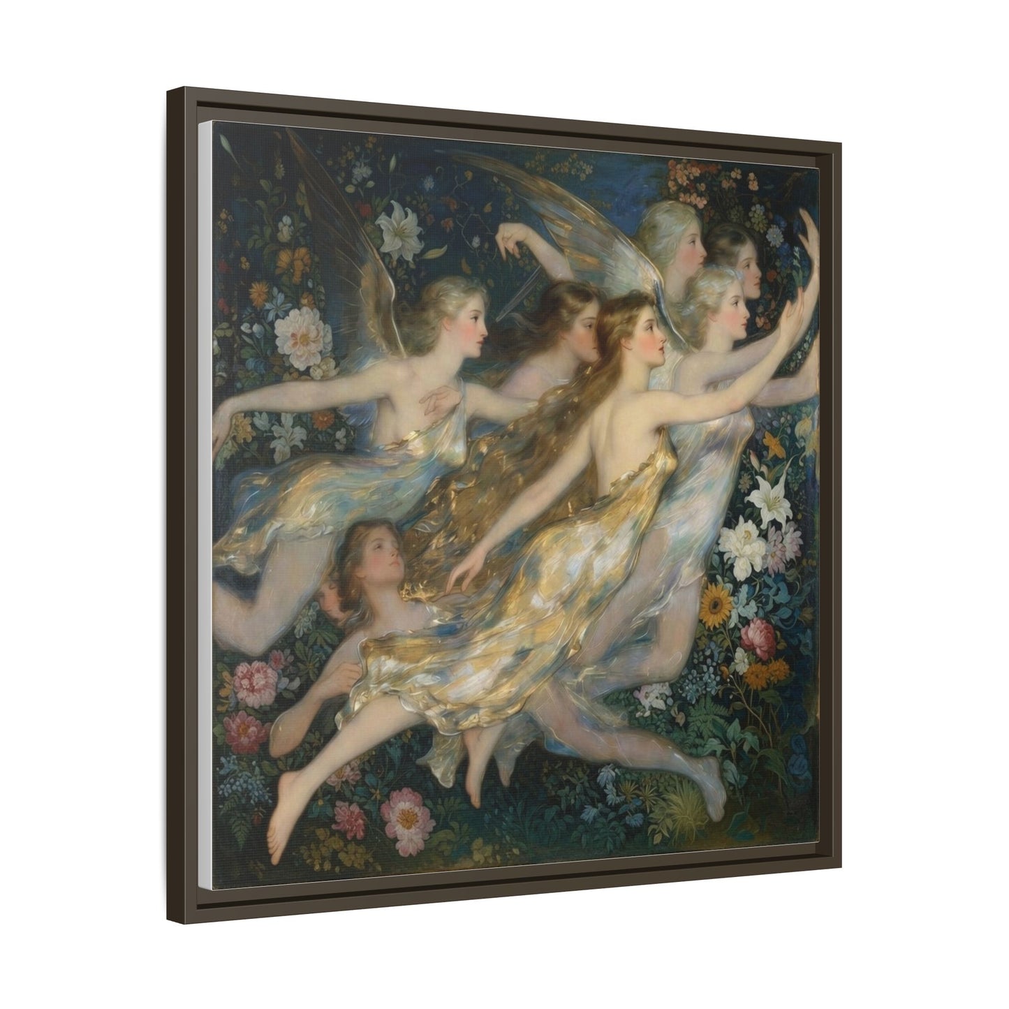 Framed Matte Canvas Wall Art — Vintage Fairies & Floral Painting