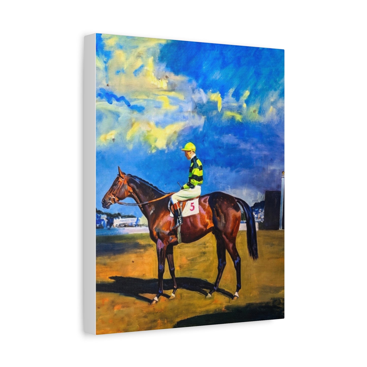 Horse Racing Jockey Canvas Print — Equestrian Art Matte Stretched Wall Decor