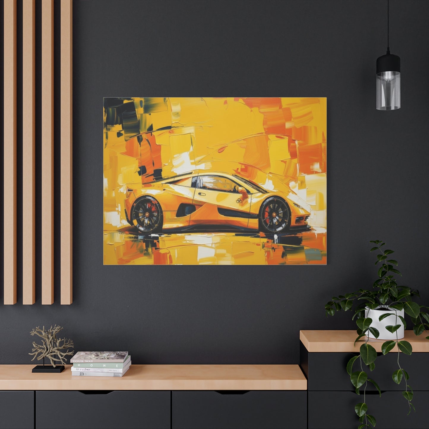Yellow Sports Car Abstract Canvas Art - Matte Stretched Wall Print