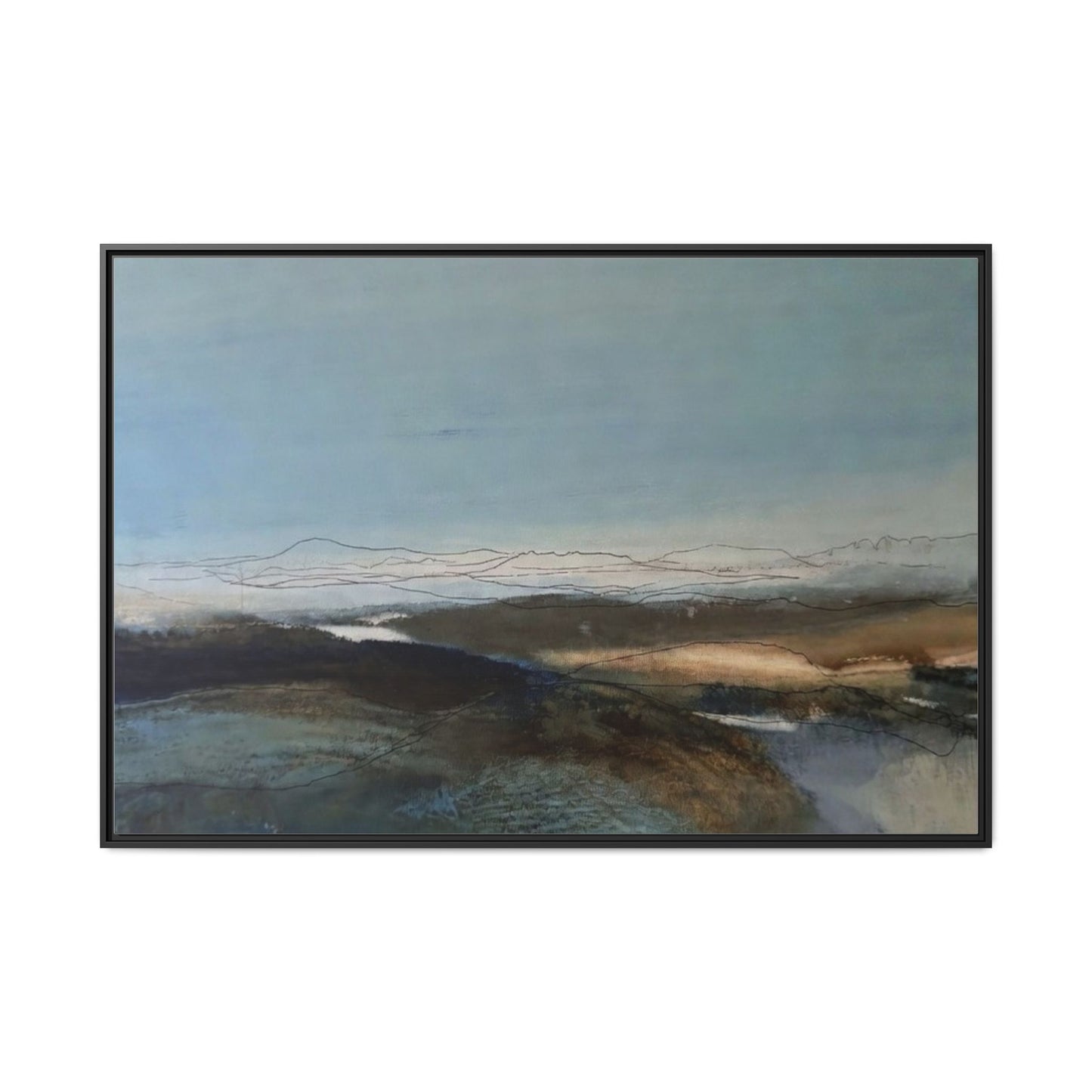 Framed Matte Canvas Wall Art — Serene Abstract Blue Landscape