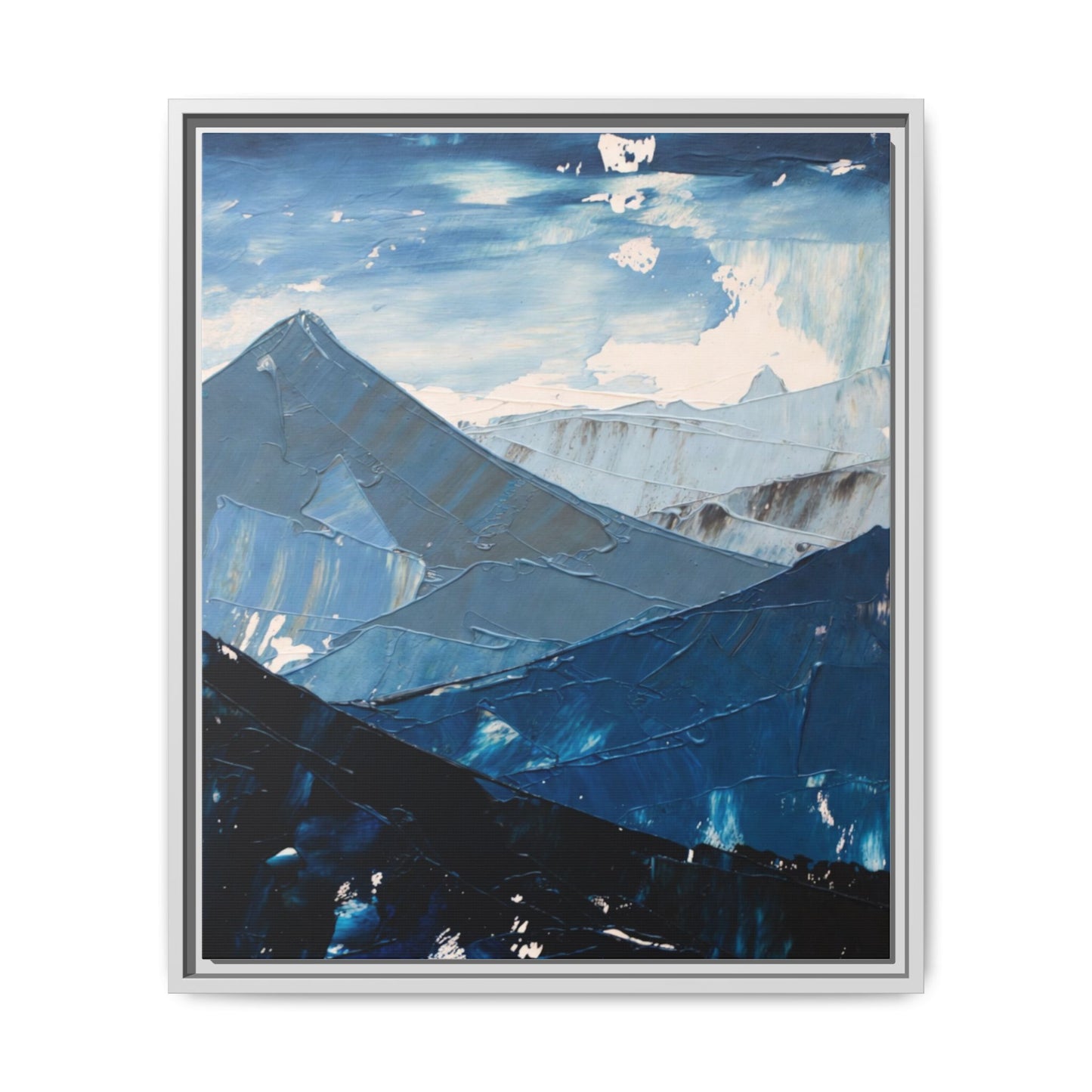 Blue Mountain Landscape Matte Canvas Framed | Abstract Mountain Wall Art