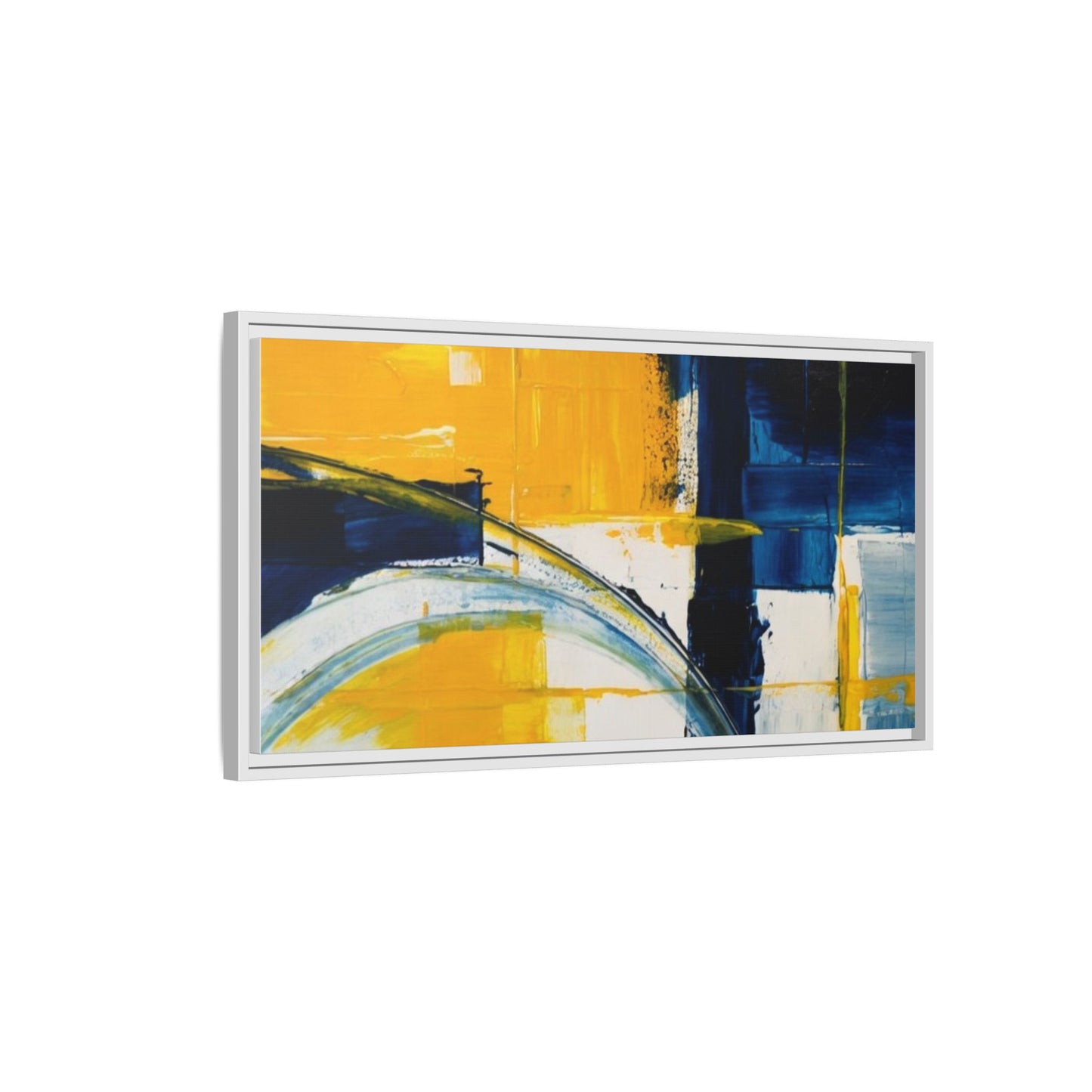 Abstract Yellow & Blue Framed Canvas Wall Art — Modern Matte Canvas Print