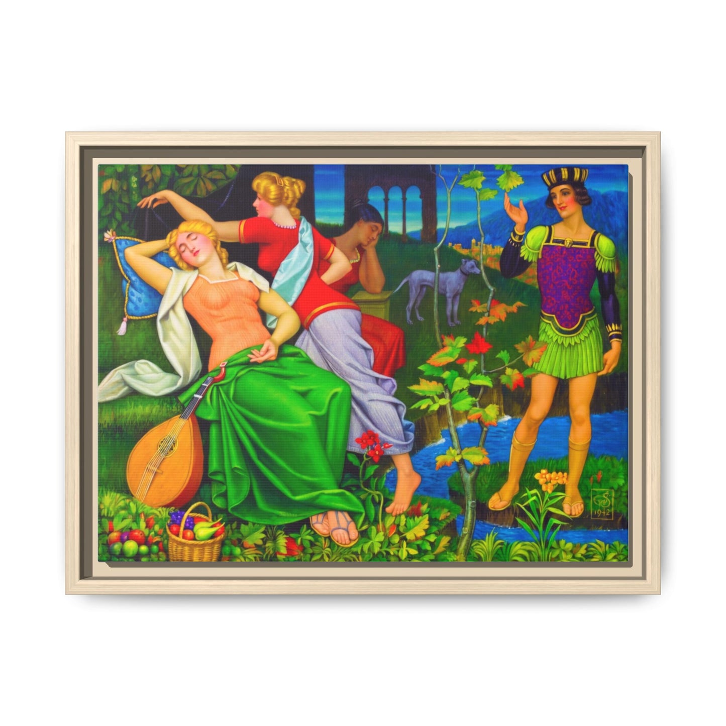 Framed Matte Canvas Art — Colorful Mythic Garden Scene
