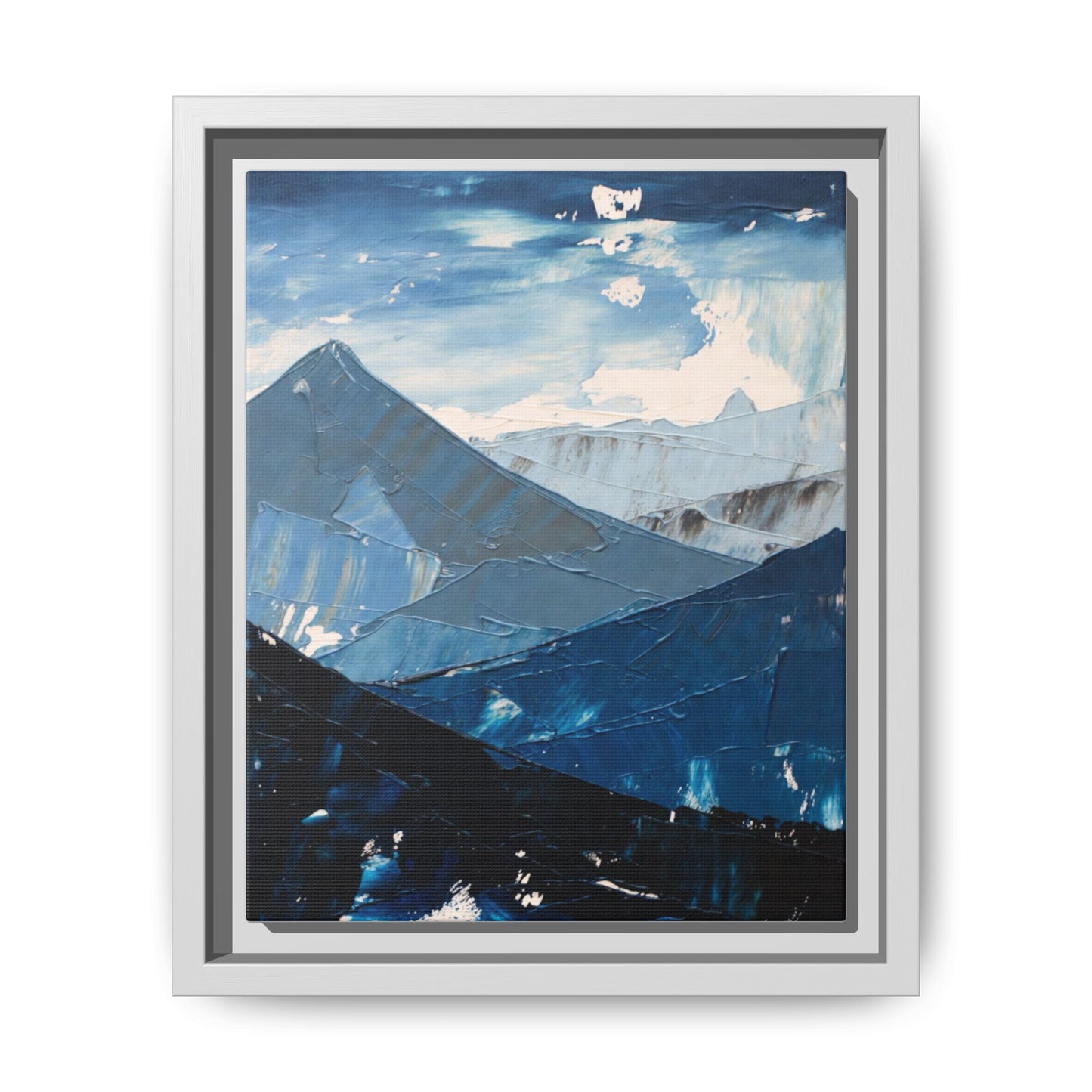 Blue Mountain Landscape Matte Canvas Framed | Abstract Mountain Wall Art