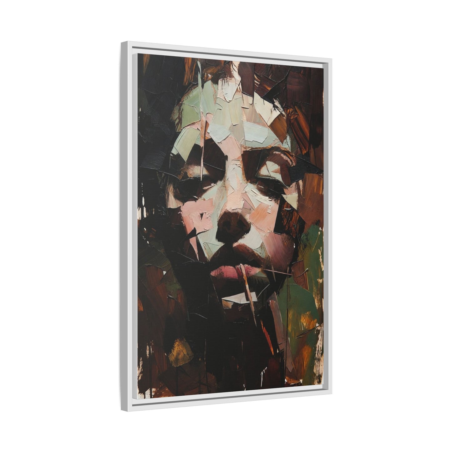 Matte Framed Canvas Art — Abstract Female Portrait, Moody Multicolor