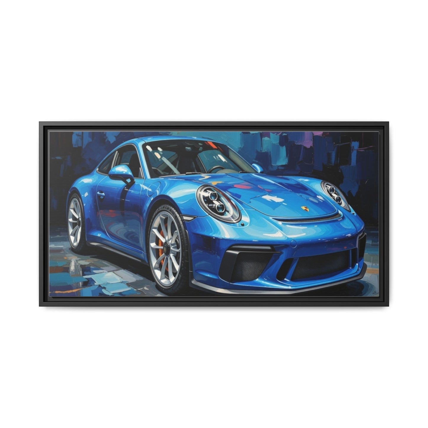 Blue Sports Car Matte Canvas Framed Print — Modern Automotive Wall Art