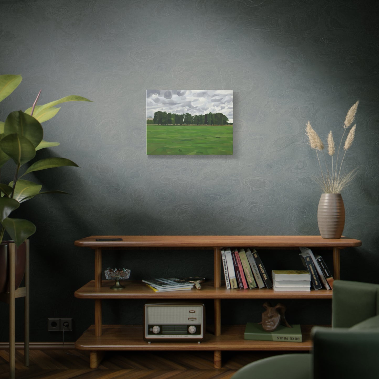 Green Field Landscape Canvas Print — Tranquil Park Scene Matte Stretched Canvas
