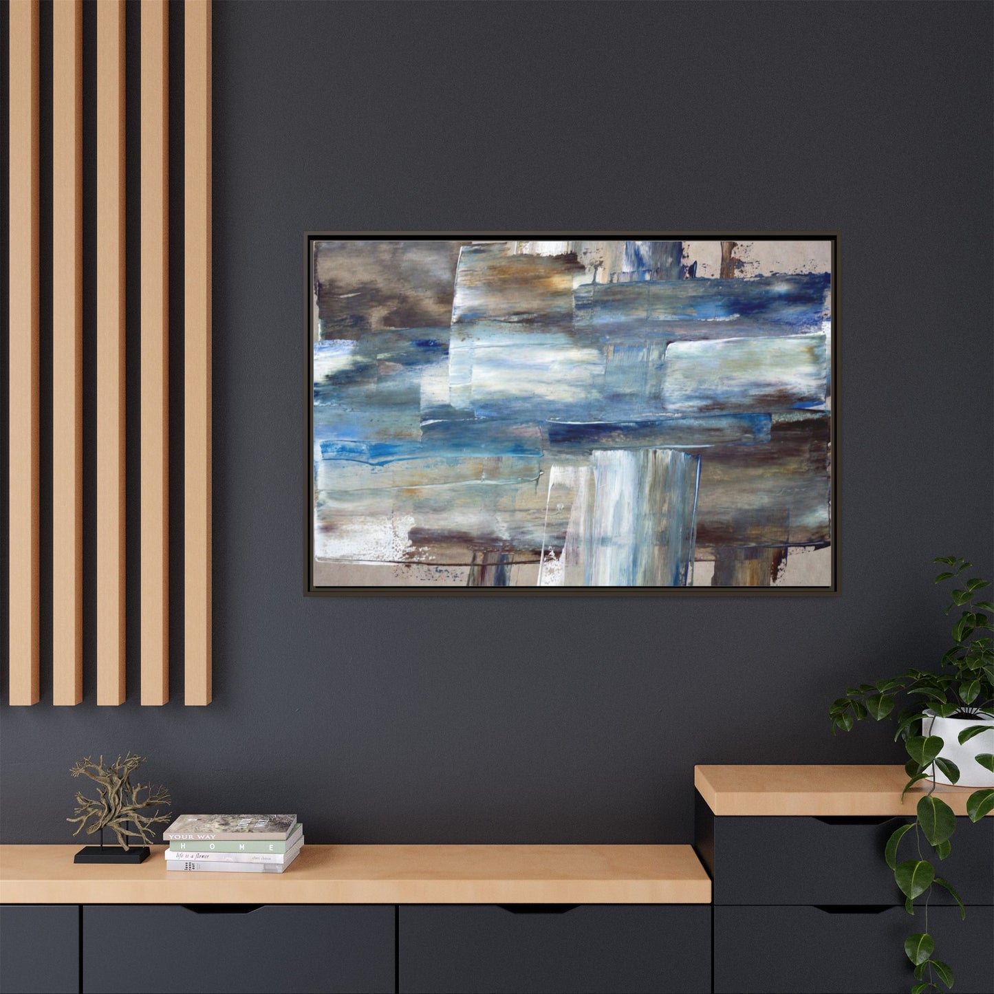 Abstract Blue Coastal Matte Canvas Framed Wall Art