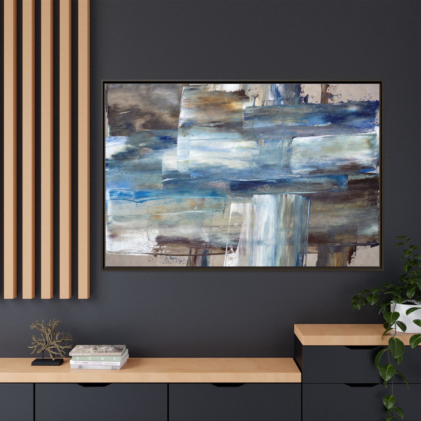 Abstract Blue Coastal Matte Canvas Framed Wall Art