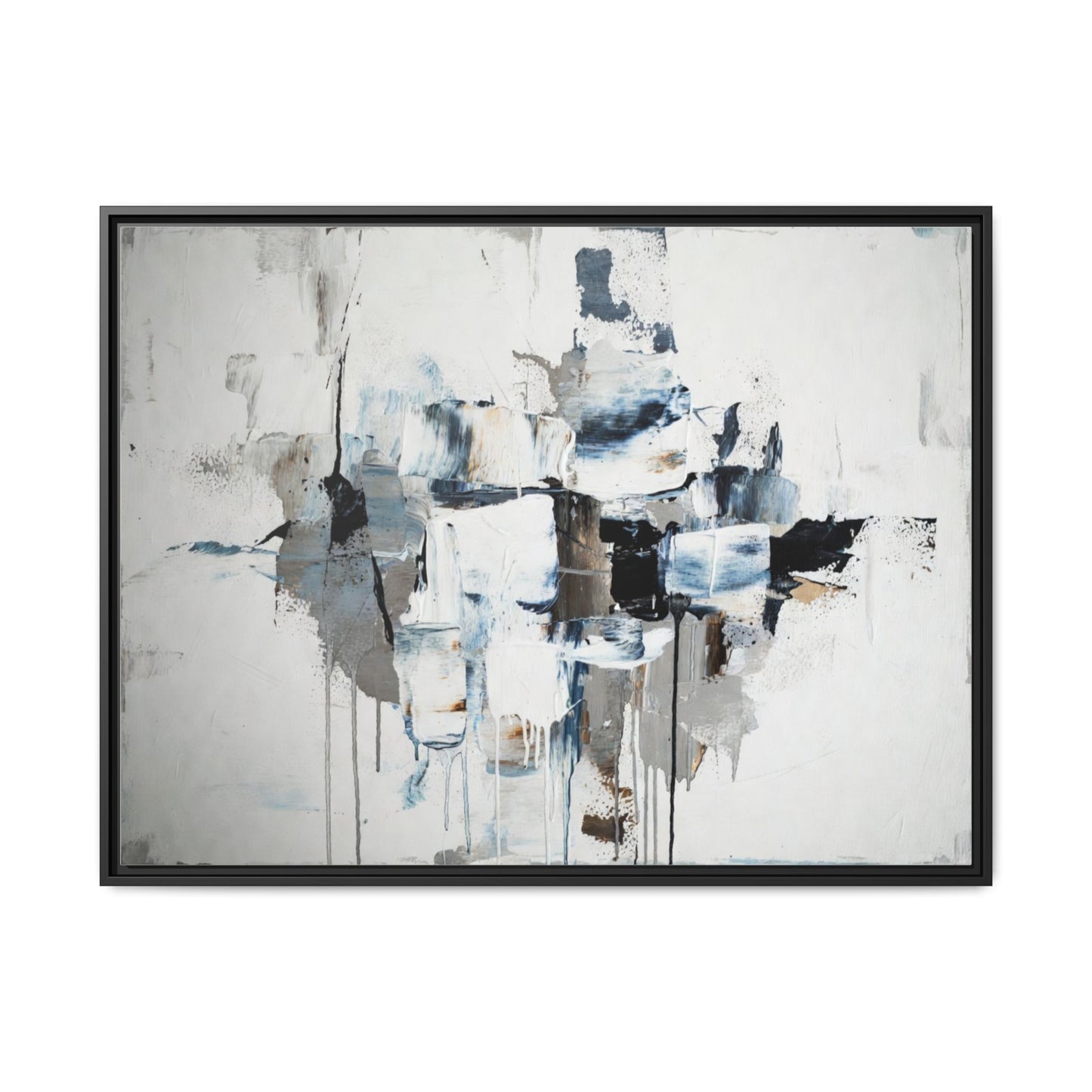 Framed Abstract Canvas Art — Blue Neutral Modern Wall Print