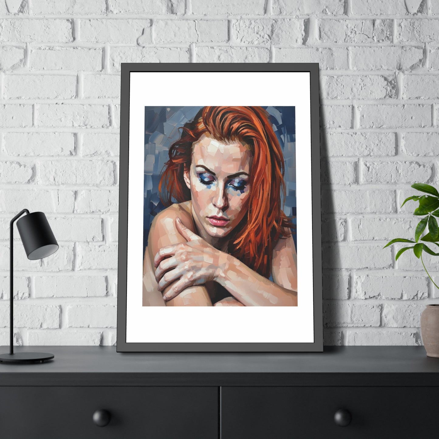 Framed Poster - Moody Redhead Portrait Art Print (Framed)