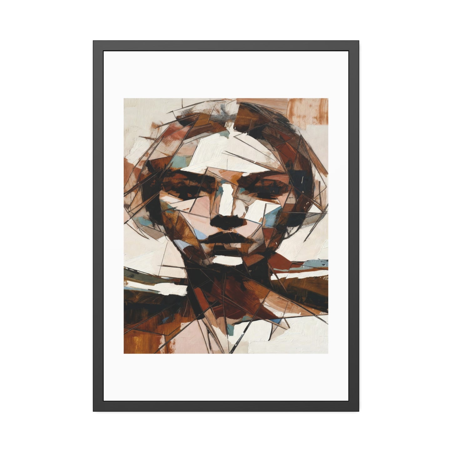 Abstract Cubist Portrait Framed Art Print — Modern Neutral Wall Decor