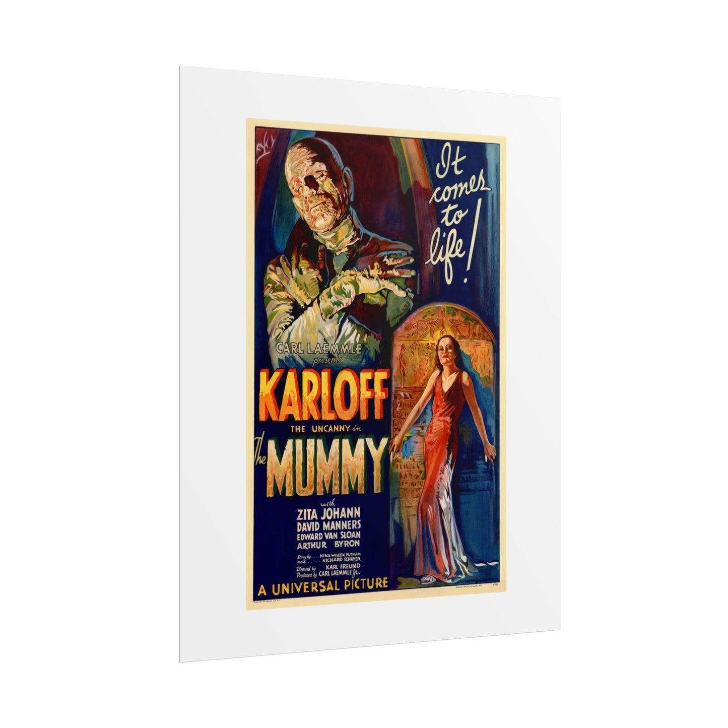 The Mummy 1932 film poster by Karoly Grosz Wall Art Print (Karloff "It Comes to Life!")