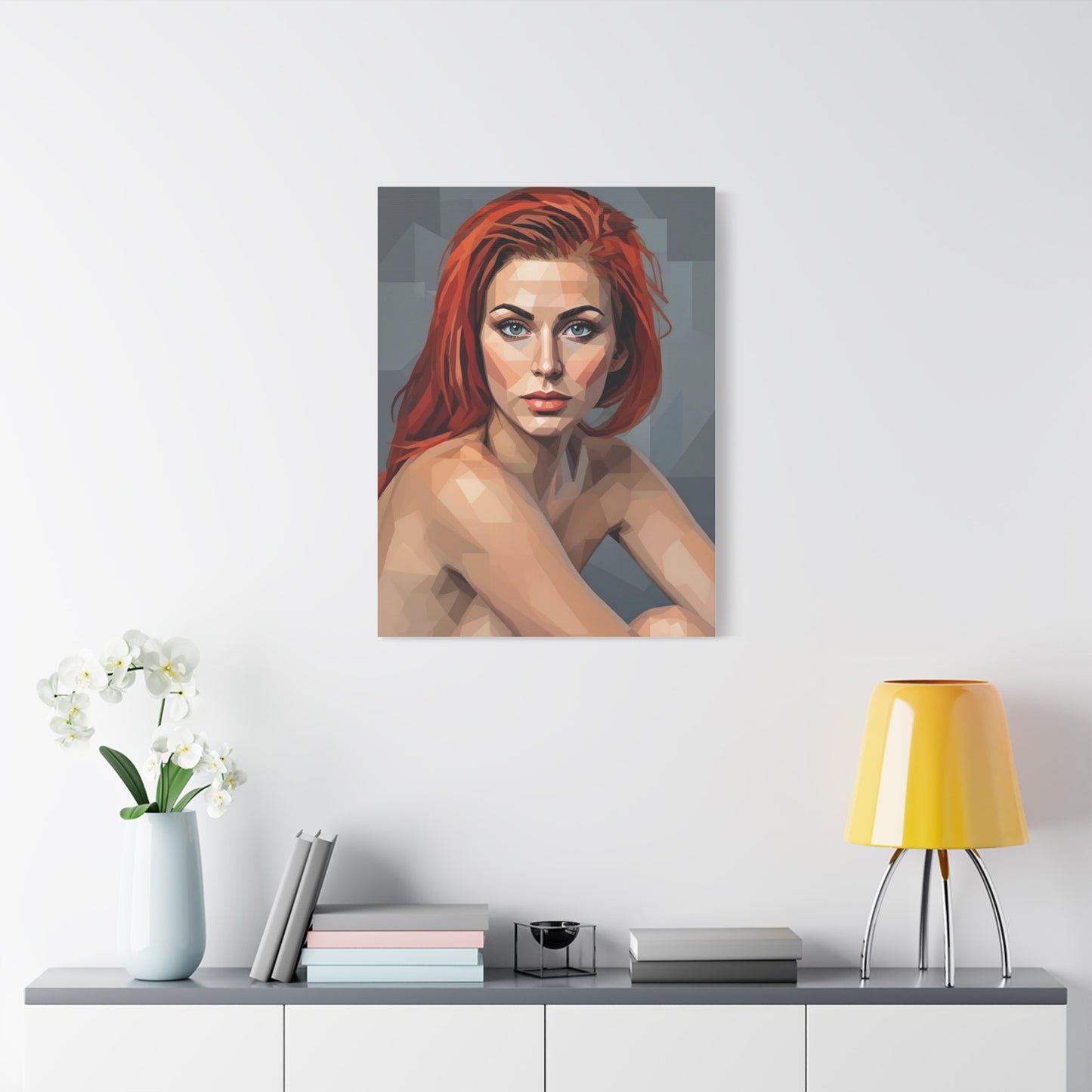 Geometric Redhead Portrait Matte Canvas Print — Modern Pop Art Wall Decor