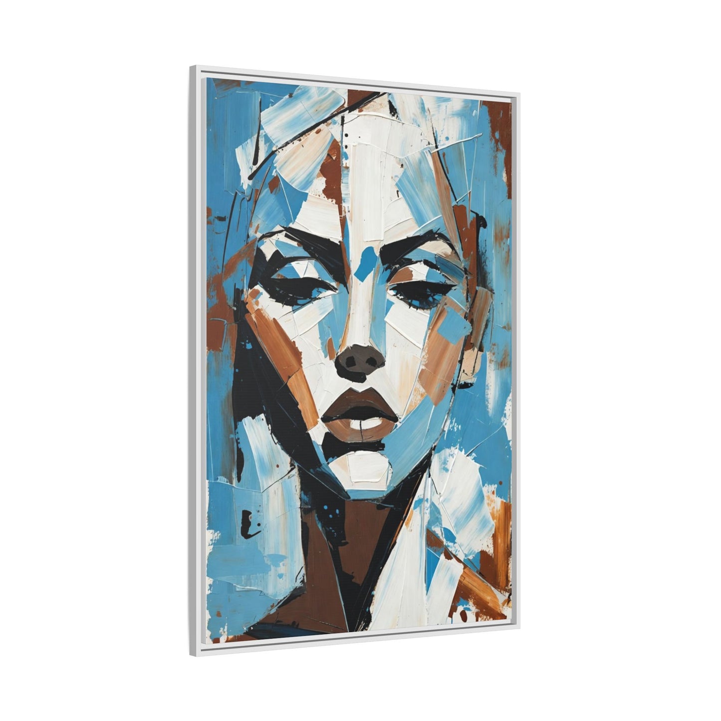 Abstract Blue Face Matte Canvas Wall Art — Framed Modern Portrait Print