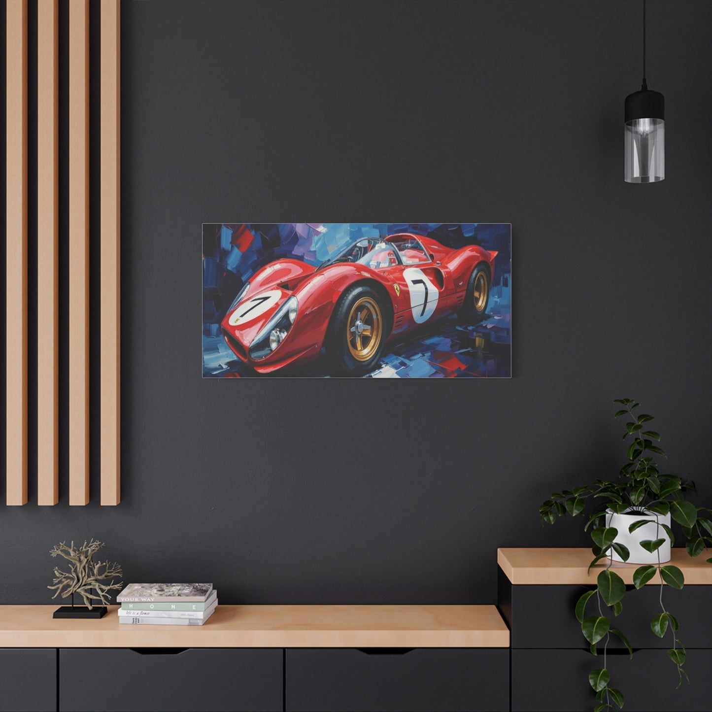Vintage Ferrari Racing Car Canvas Print — Red Classic Sports Car Artwork (Matte Stretched)