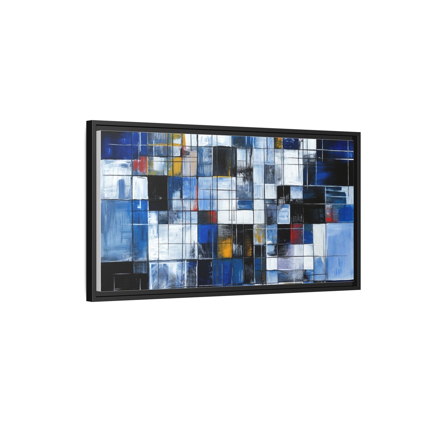 Abstract Blue Grid Matte Canvas Framed Art Print
