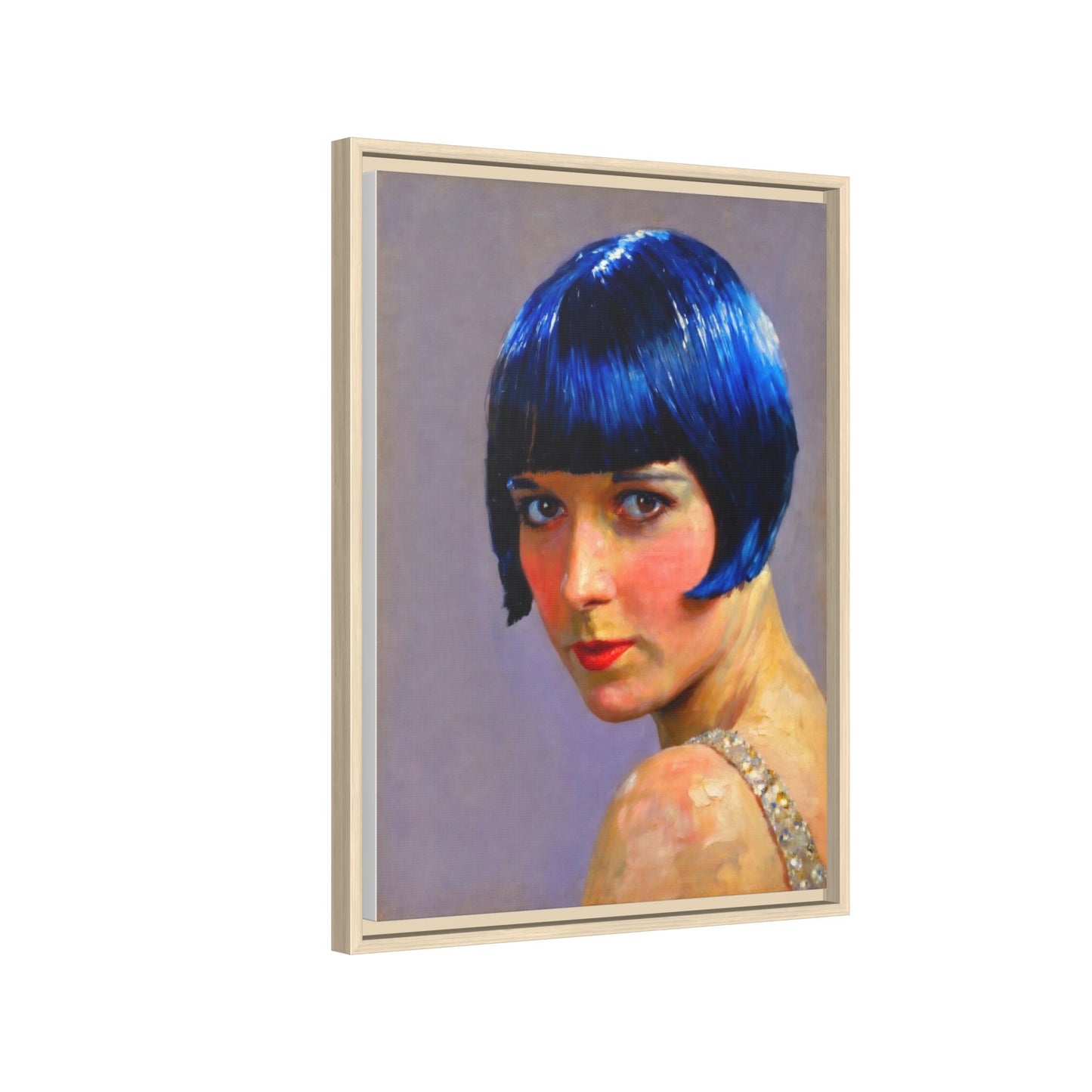 Framed Matte Canvas Art Print — Vintage Portrait with Blue Bob