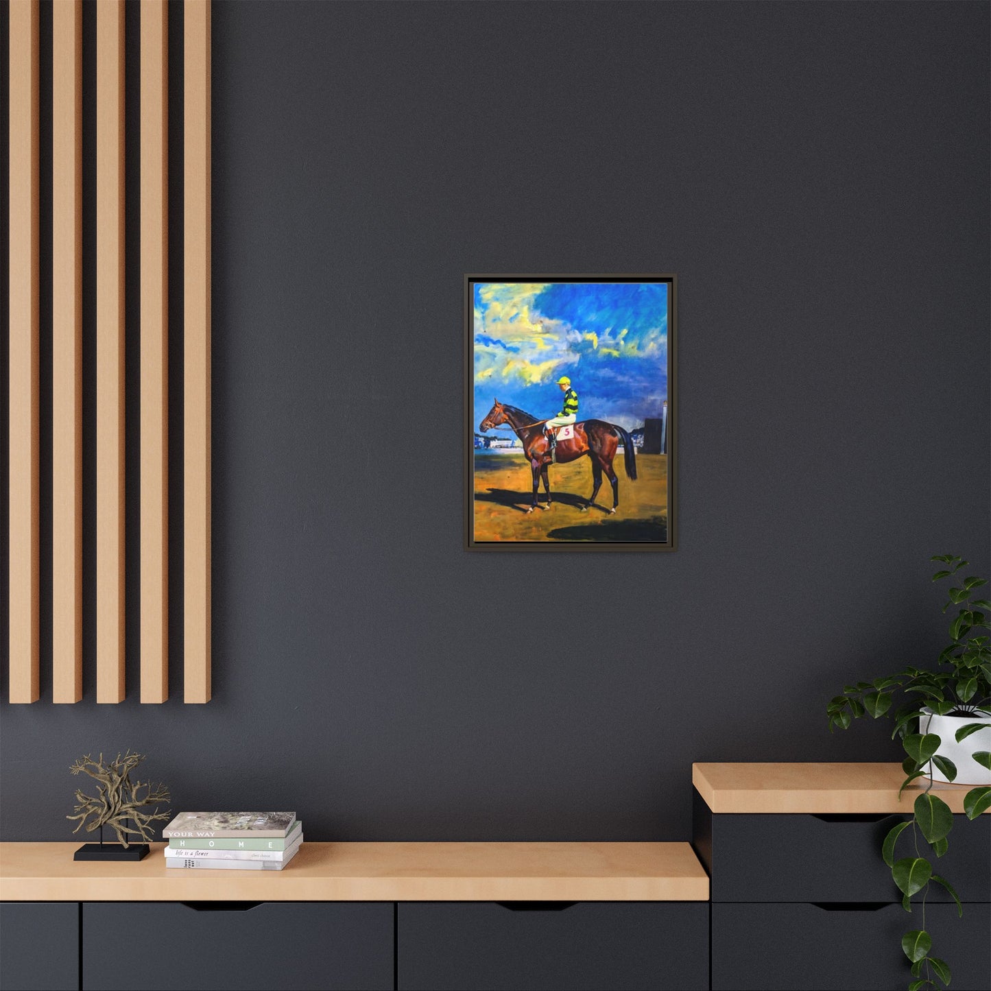 Framed Matte Canvas — Jockey on Racehorse Vintage Equestrian Wall Art