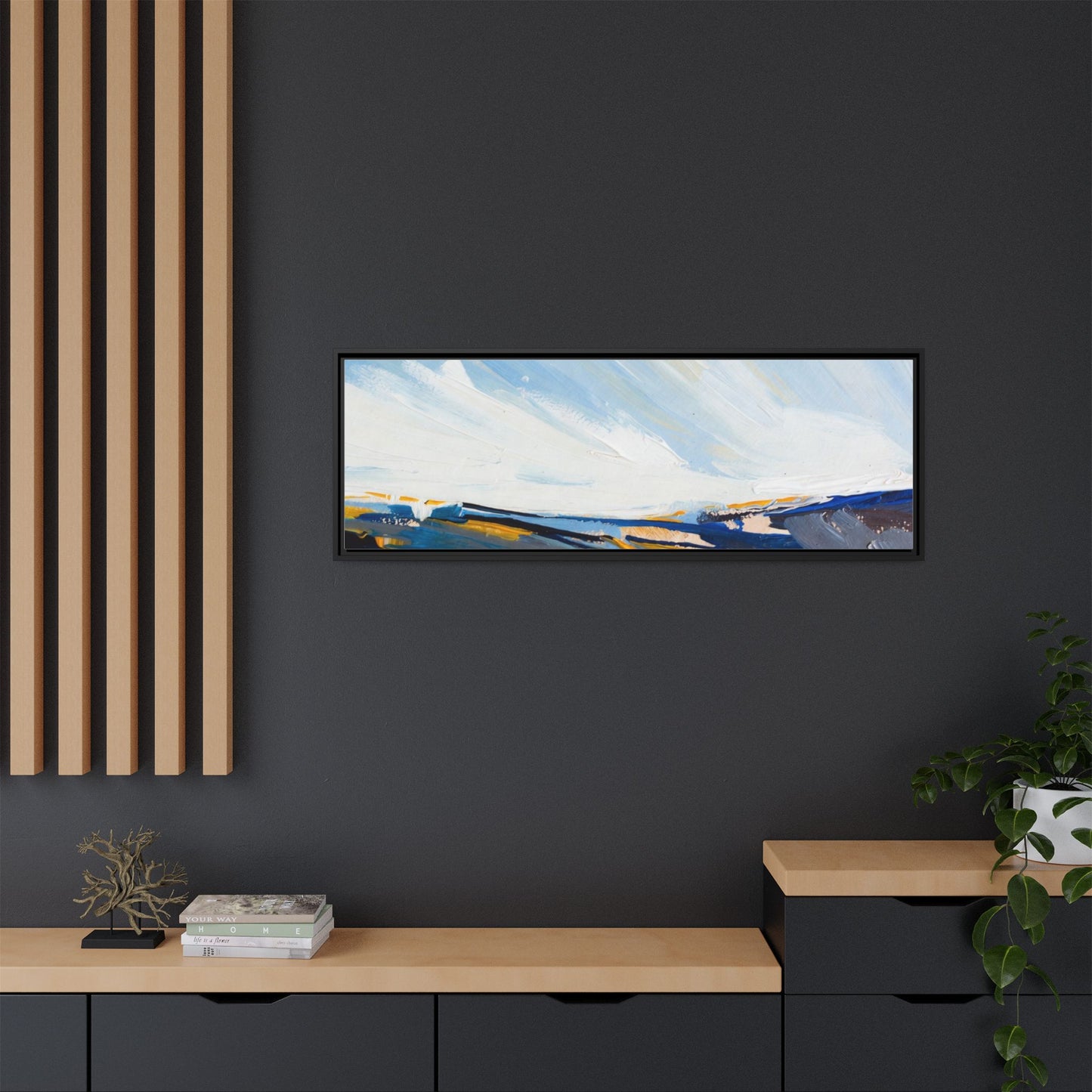 Framed Abstract Seascape Canvas Print — Matte Multi‑Color Wall Art