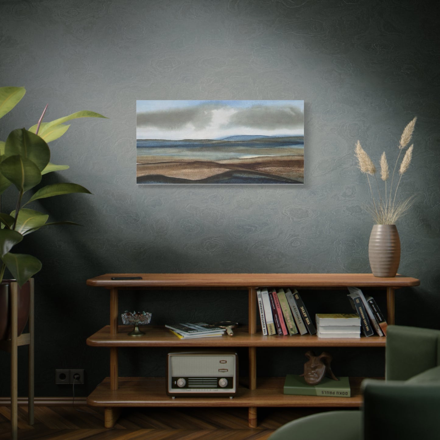 Coastal Mist Matte Canvas Print — Serene Blue-Brown Landscape Wall Art