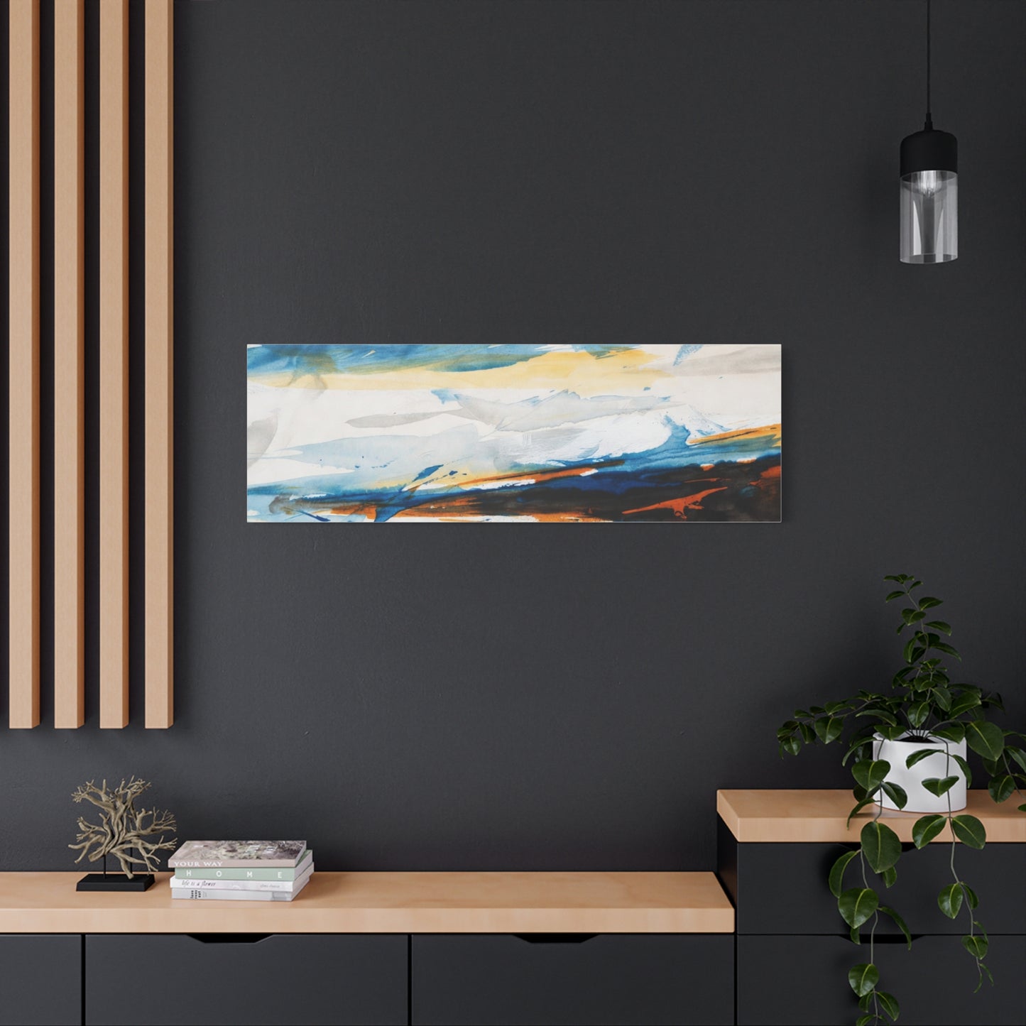 Abstract Oceanic Canvas Print — Blue & Amber Stretched Wall Art