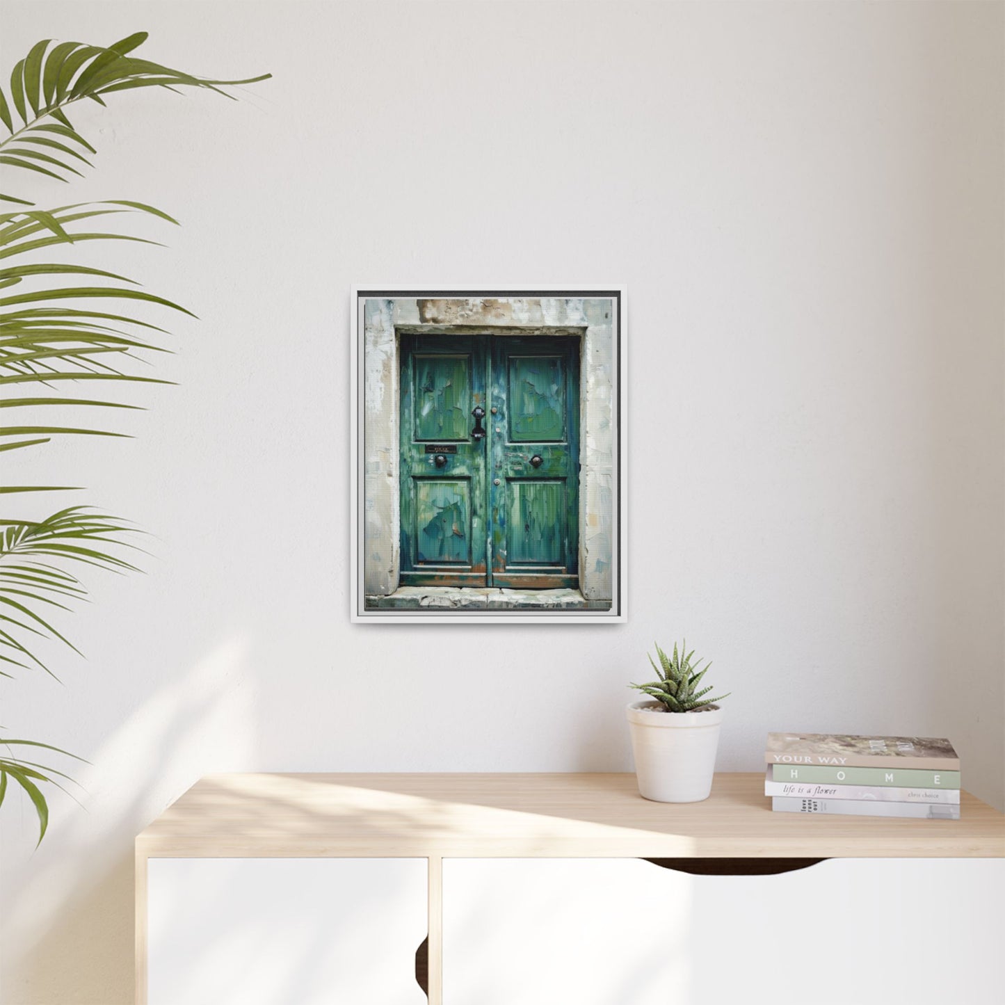 Framed Matte Canvas Art — Weathered Green Door Wall Print