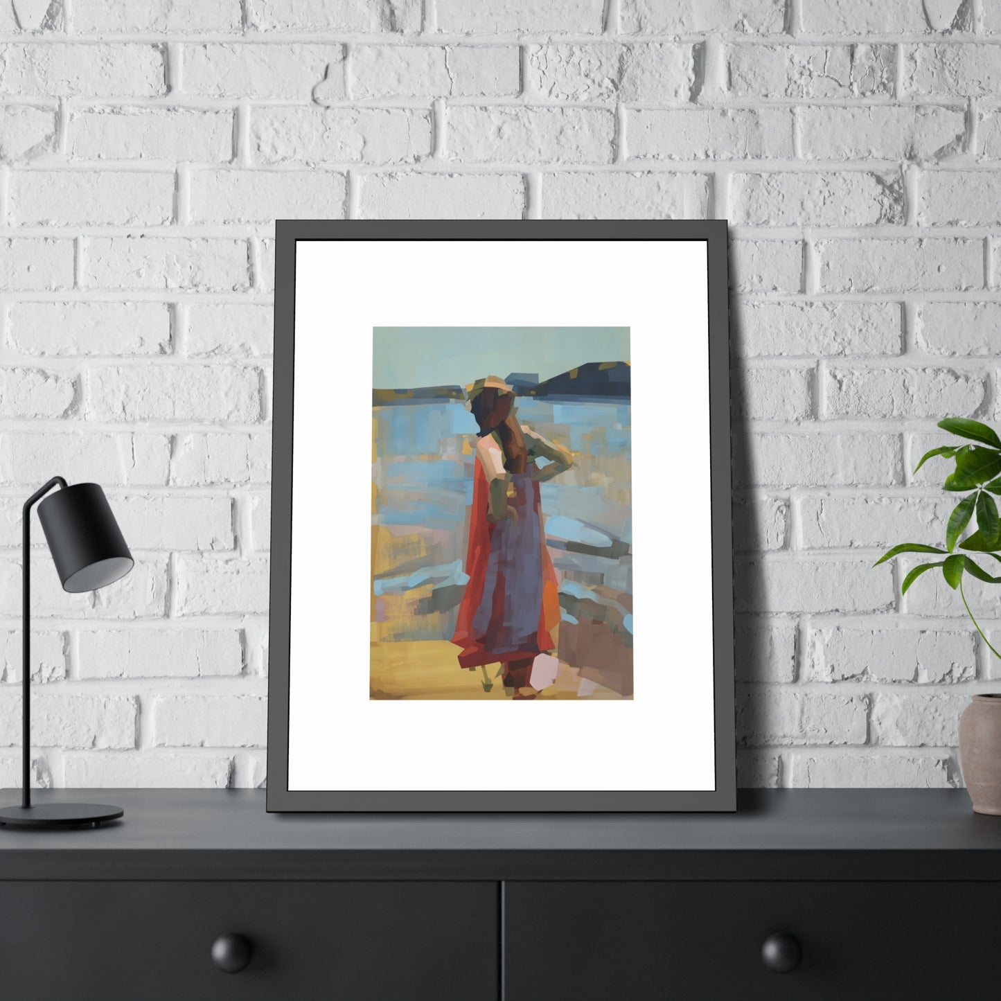 Framed Art Print — Woman at the Shore Impressionist Poster