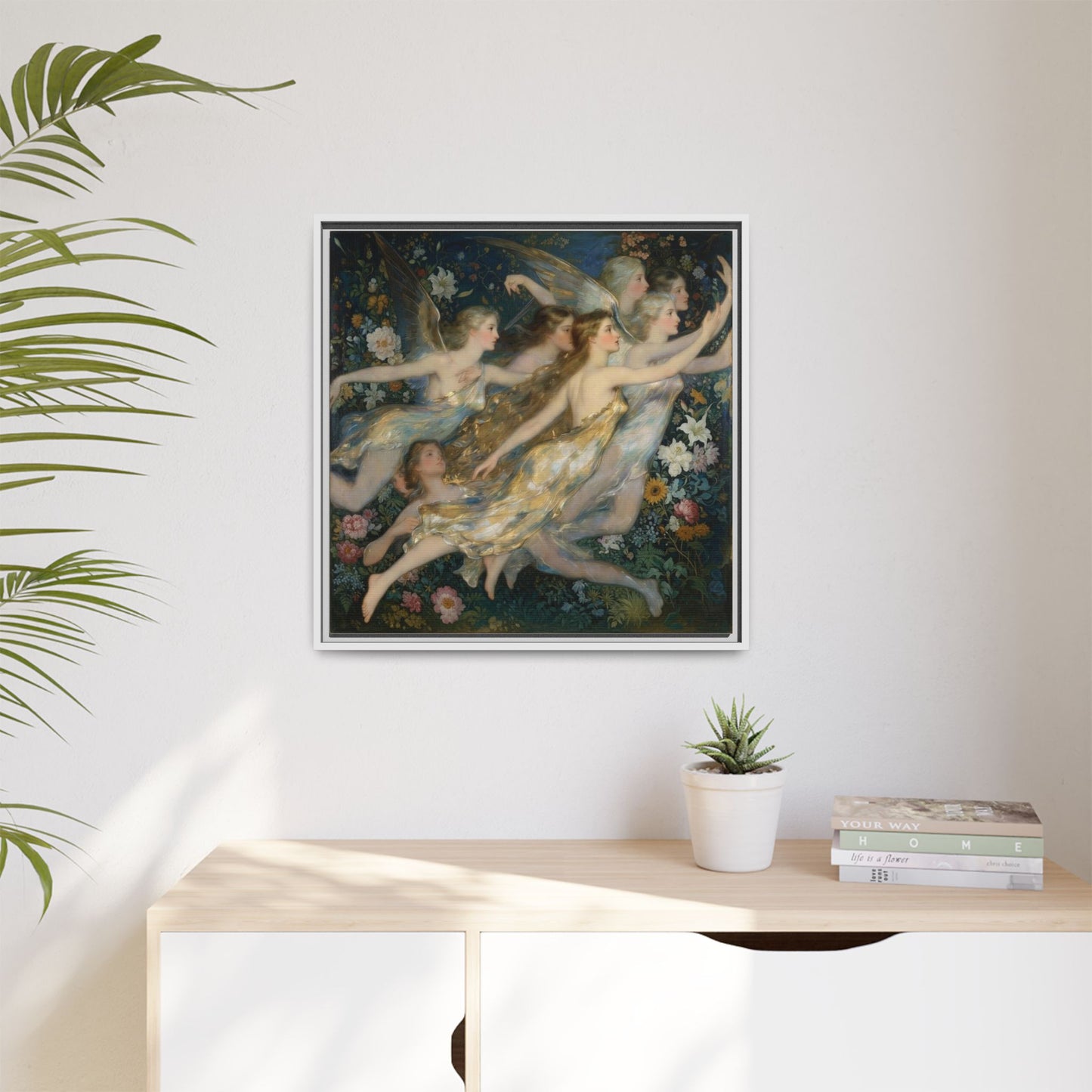 Framed Matte Canvas Wall Art — Vintage Fairies & Floral Painting