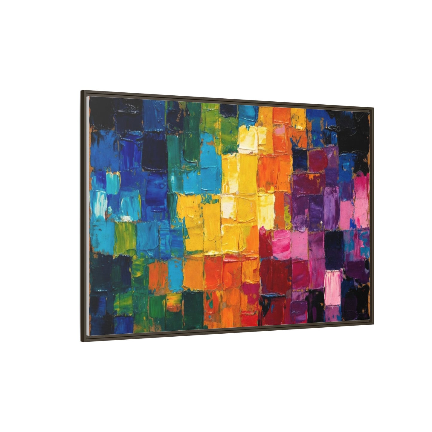 Abstract Rainbow Mosaic Framed Canvas Print — Colorful Modern Wall Art
